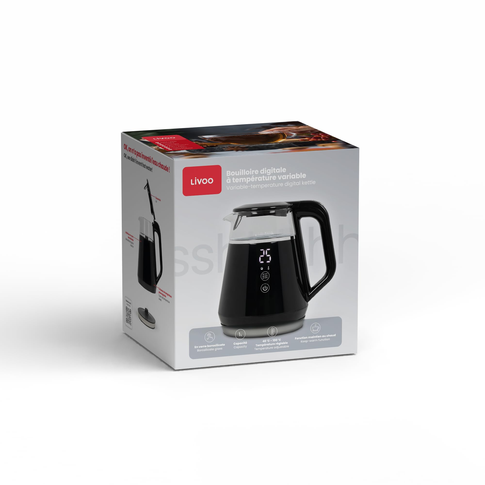 Bollitore Digitale - Livoo - Dod221n - 2200 W - 1,7 L - Base Girevole A 360? - Acciaio Inossidabile