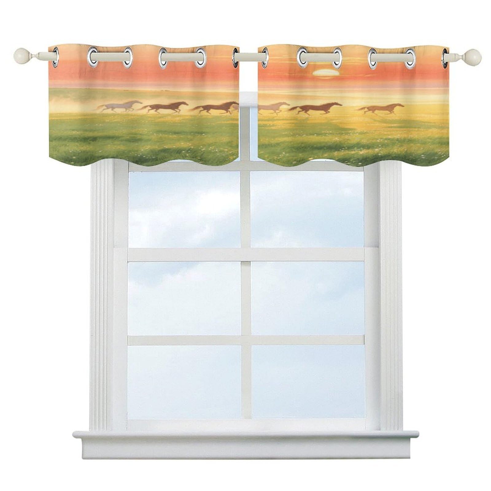 Fekiloot Style Grassland At Dawn Short Curtains Valance Curtain