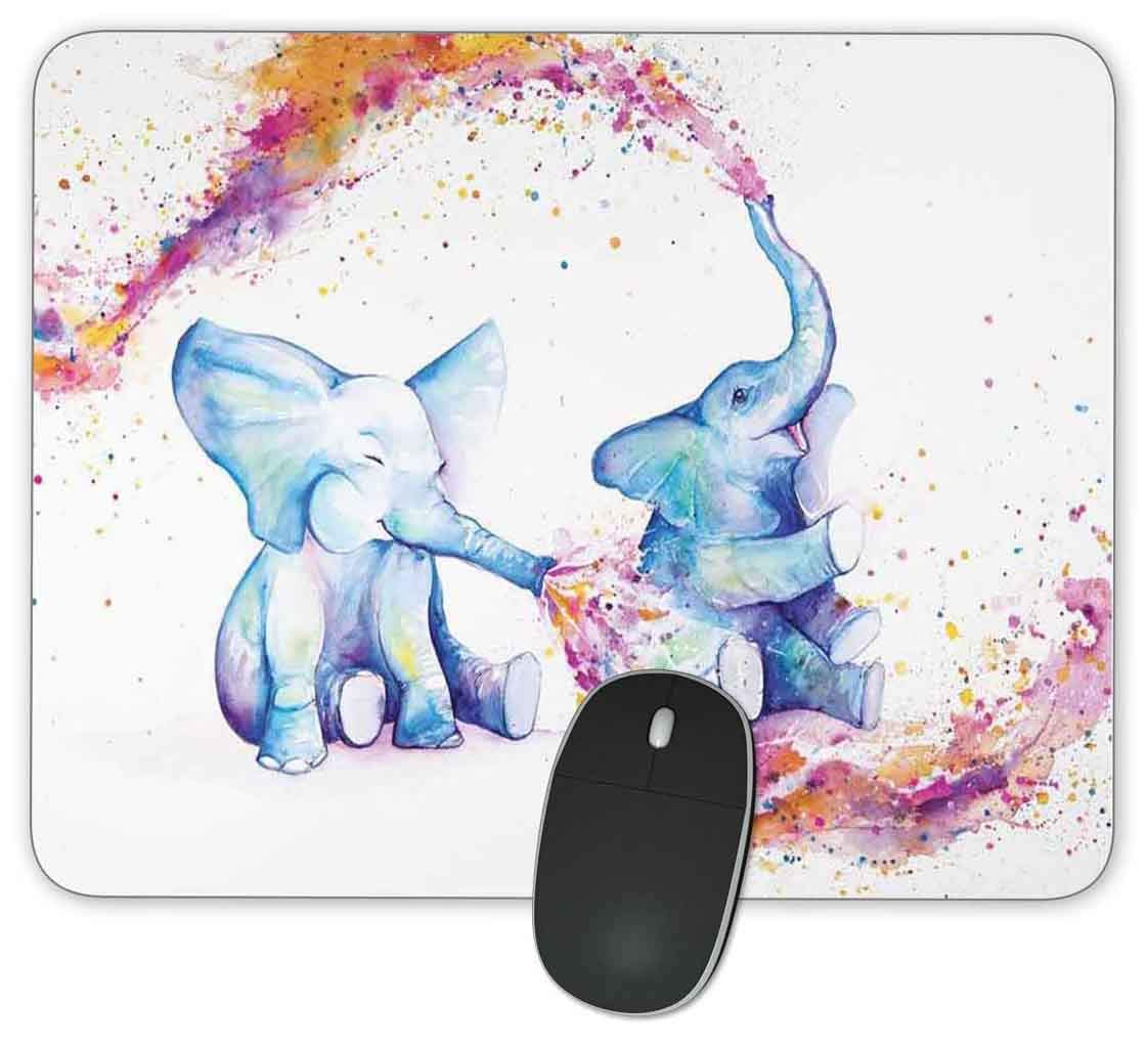Rectangle Mouse Pad,Anti Slip Rubber Watercolor Elephant Playing Rectangle Mousepads Desktops Gaming Mouse Mat Customized Designed for Home and Office,9.45 x 7.9inches