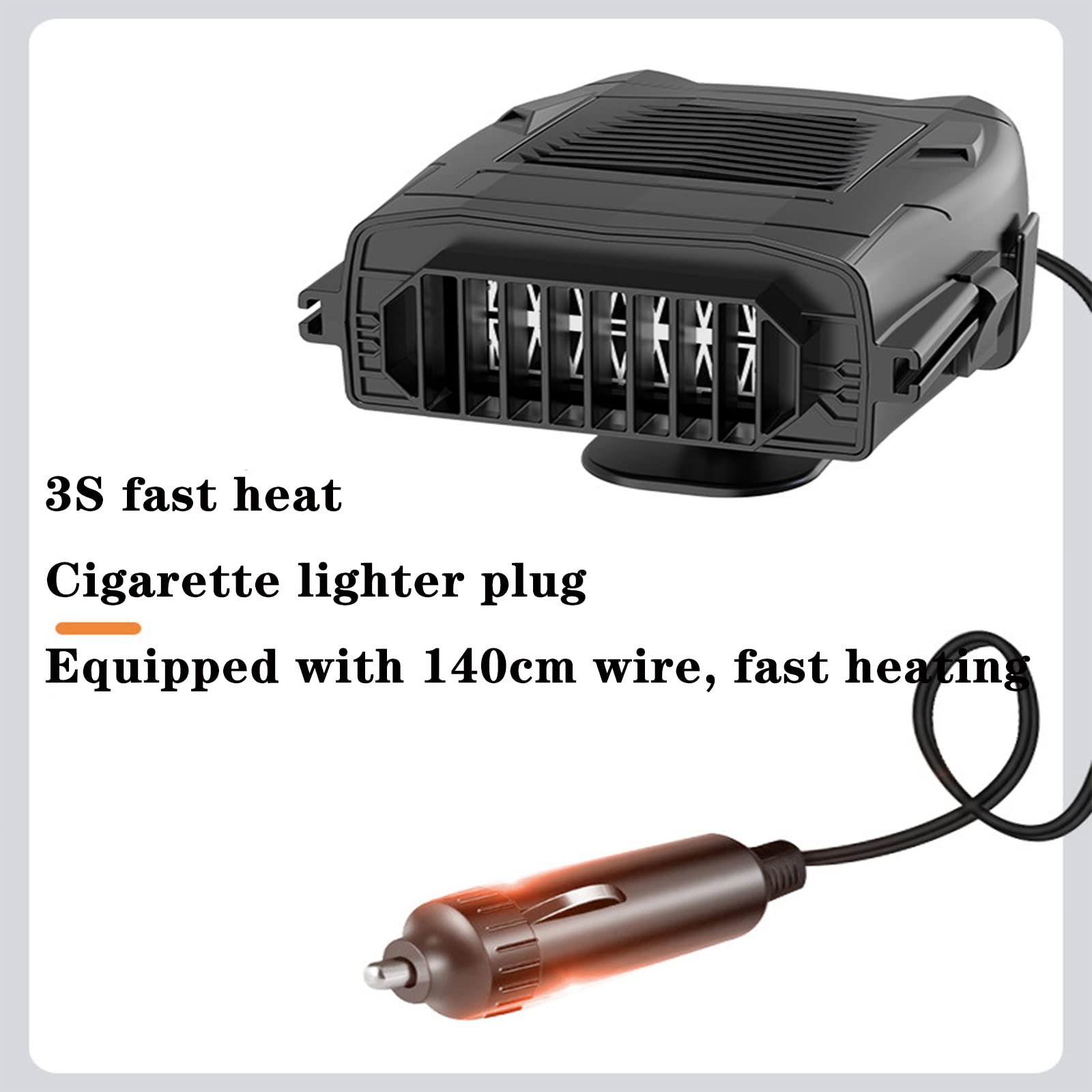 Autoheizung Tragbarer Autolüfter mit Basis 12V 150W Heizen und Kühlen 2 in 1 Modi für schnelles Aufheizen, Entfrosten, Antibeschlag und Autowindschutzscheibenlüfter,Schwarz