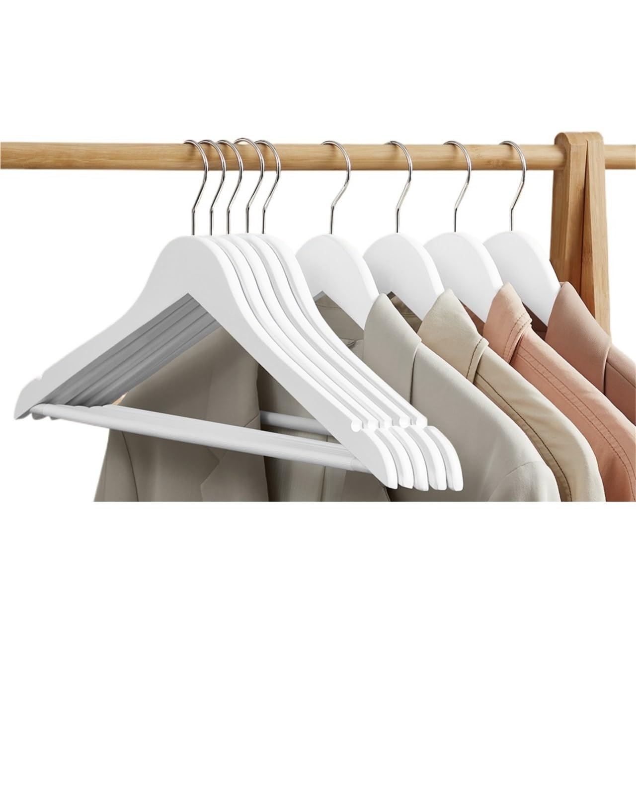 Hangers Wooden Hangers, Coat, Clothes, With Shoulder Notches, Anti-Slip Trousers Bar, For Suits, Shirts, Coats