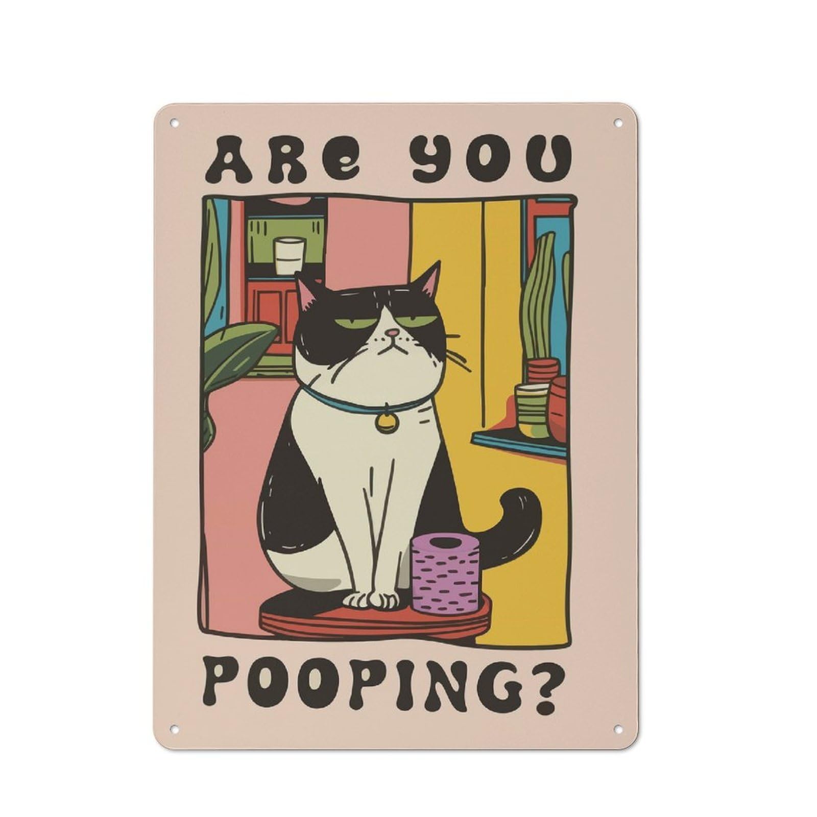 Junmoney Style-24 Tin Sign 40X30cm With Grumpy Cat Are You Pooping Art For Hallway Wall, Rustic Decor, For Vintage Wall Decor Fans, For Garage And Workshop Walls