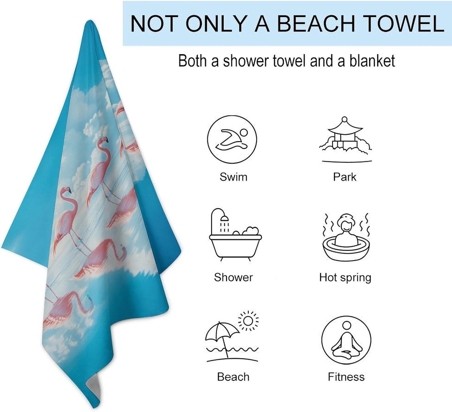 Funny Flamingo Animal Beach Bath Towels Quick Dry Sand Free Sea Coastal Sky Clouds Blue Towel Sport Camping Holiday Gym Spa Travel Swimming, 51x31 Inch