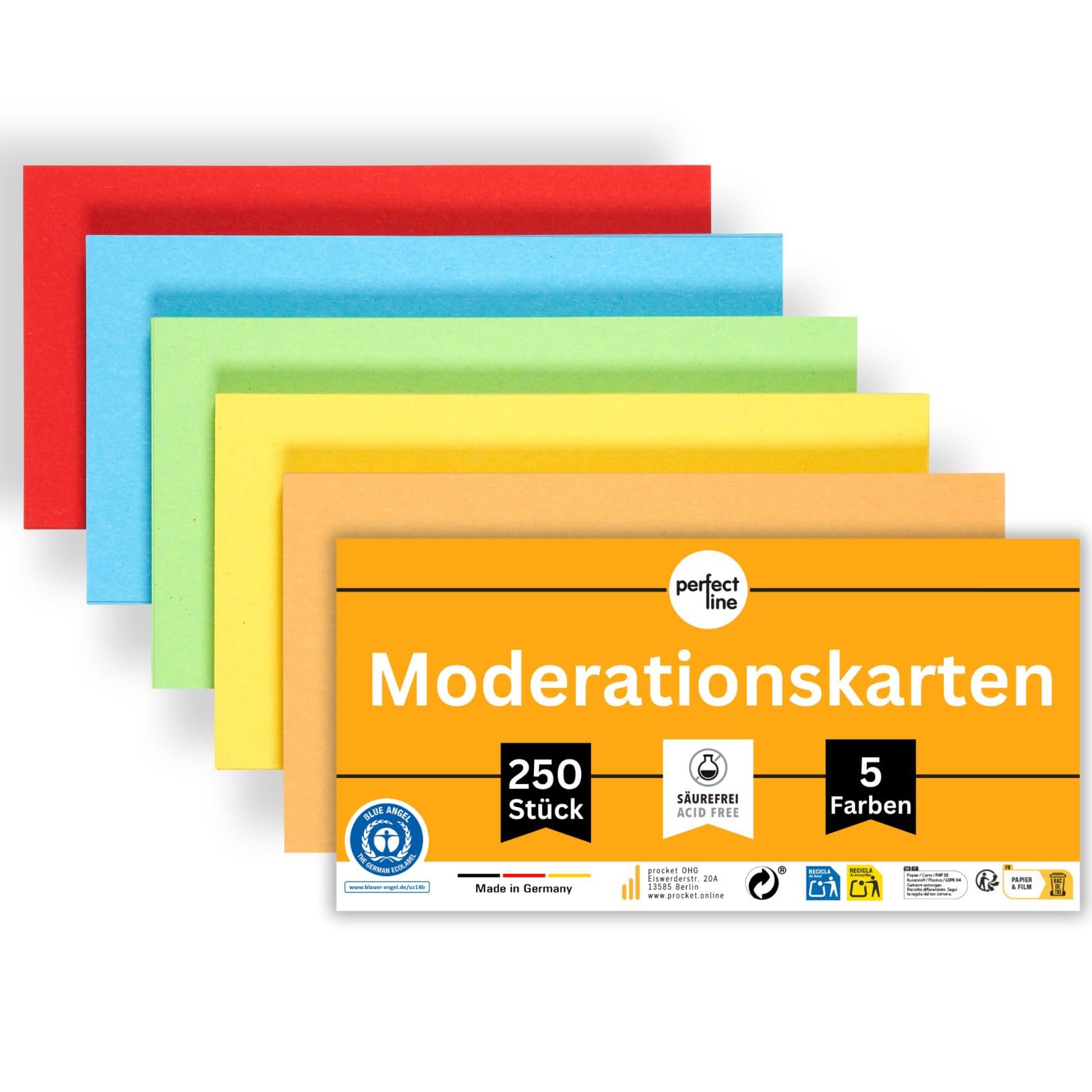 Perfect Line Moderationskarten - 250 Stück In 5 Farben (Rhombus-Form)
