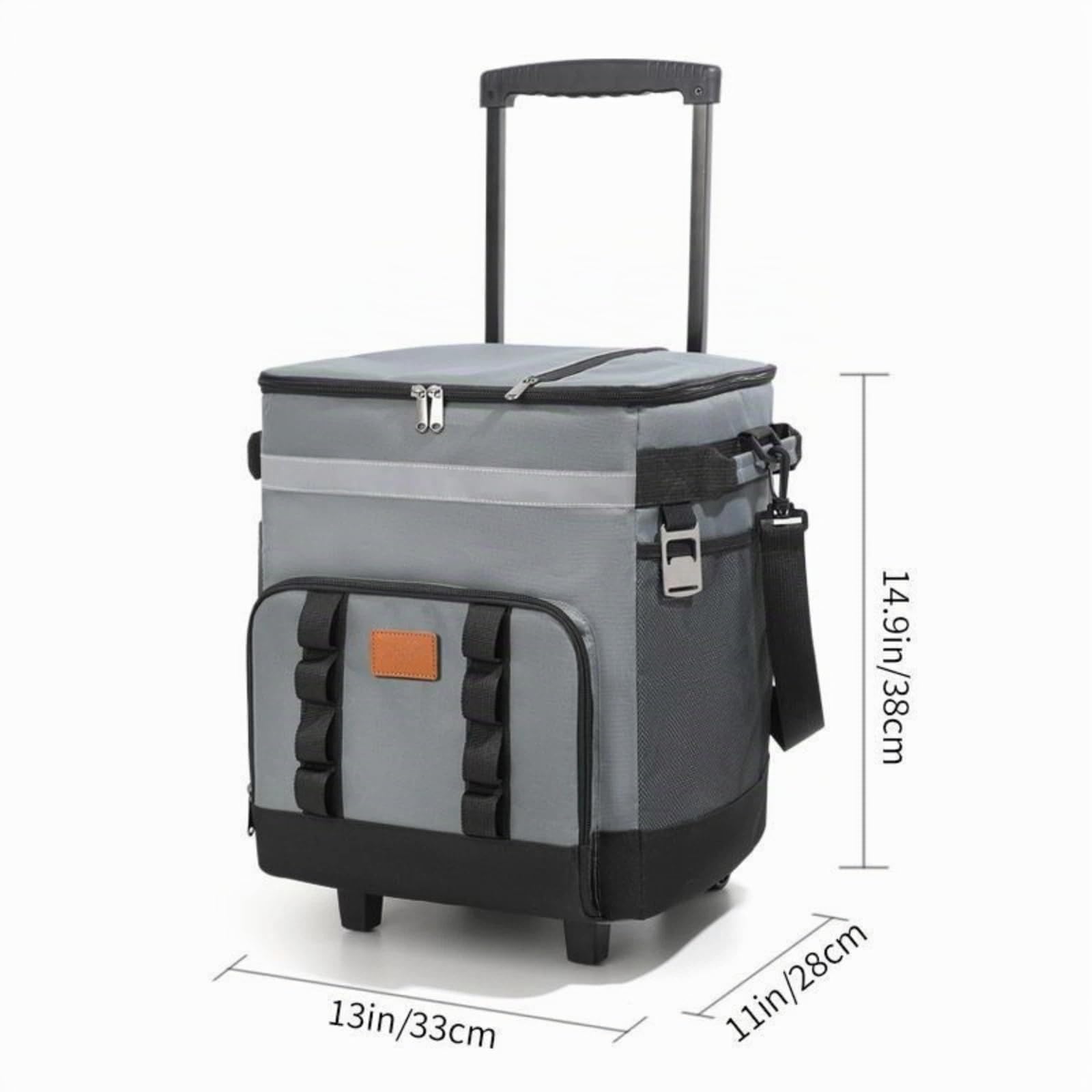 Glacière à roulettes, Isotherme en Tissu Oxford Souple et zippé de 35 L, capacité, avec roulettes et poignée, Portable Protection de Fraîcheur pour Plage Pique-Nique Voyage