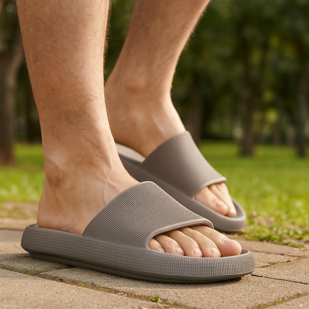 CUSHIONAIRE Feather EVA Mens Sandals – Slip On Recovery Slides, Lightweight Water Shoes for Men - Image 2