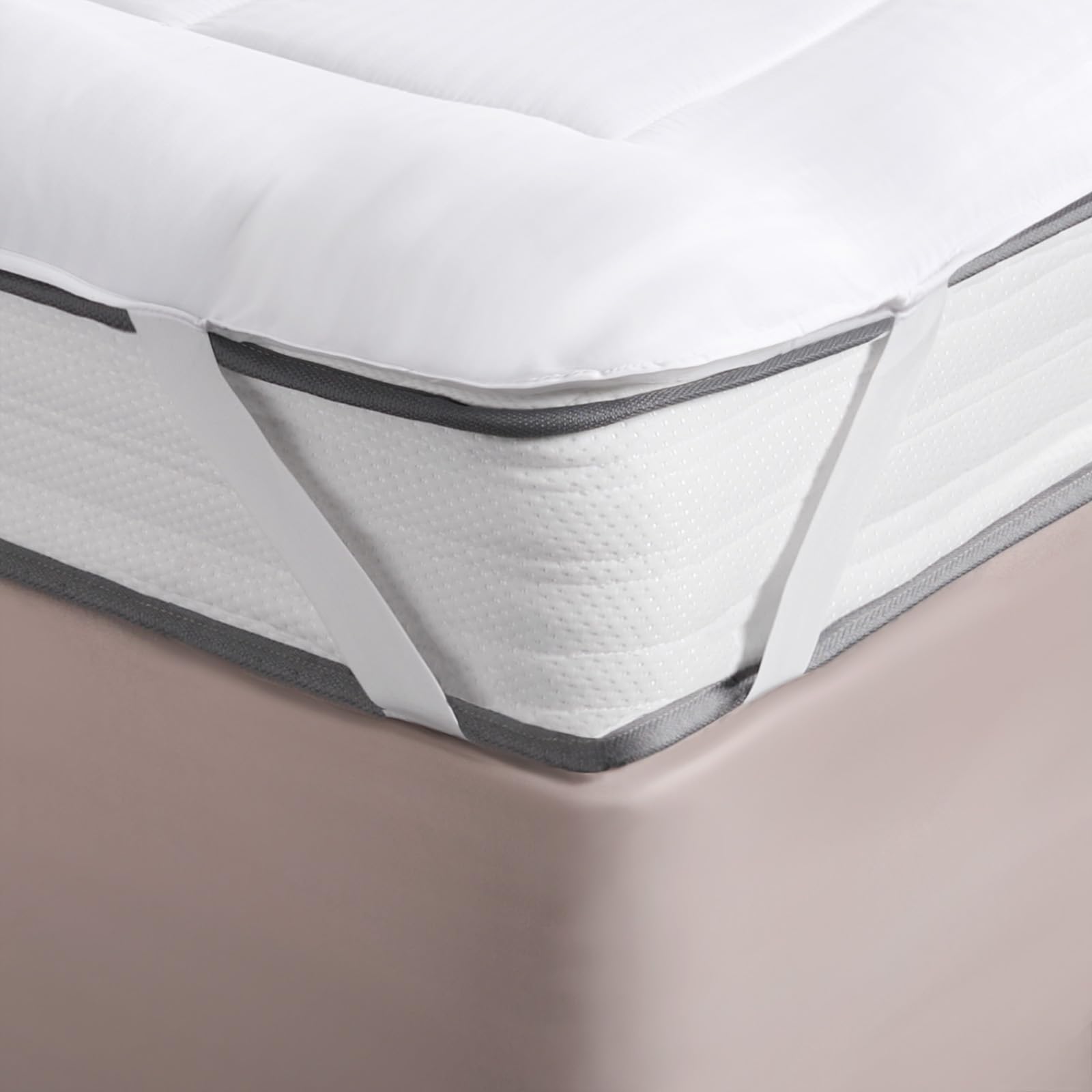 OHS Mattress Topper Super King Satin Stripe, Ultra Soft Hollowfibre Enhancer Bed Pad Protector Anti Allergy Mattress Topper For Superking Bed
