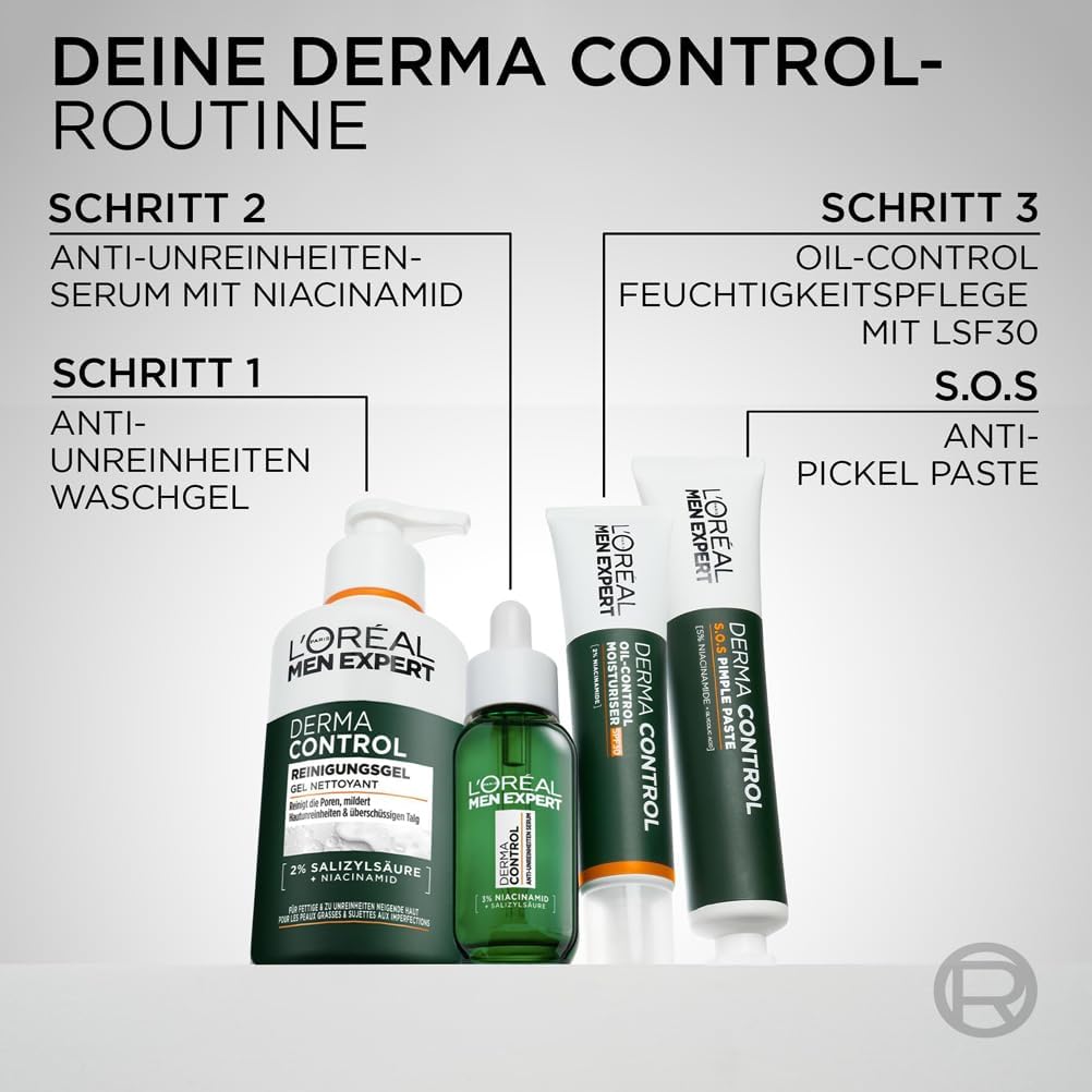 L'Oréal Men Expert Zestaw do pielęgnacji przeciwtrądzikowej dla mężczyzn, zestaw upominkowy z żelem do mycia i serum do zanieczyszczonej skóry, prezent dla mężczyzn z kwasem salicylowym i niacynamidem