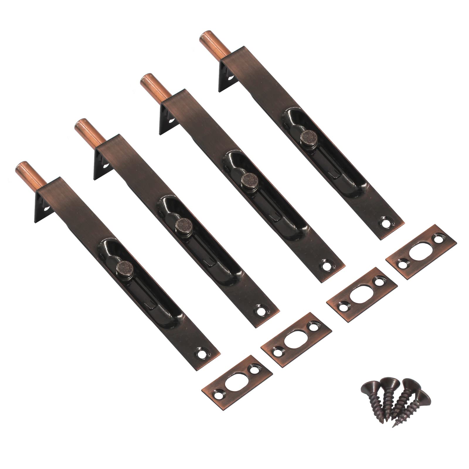 8 Inch Stainless Steel Door Lock Concealed Flush Bolt Slide Latch Bolt with Screws Red Bronze (4 Pieces)
