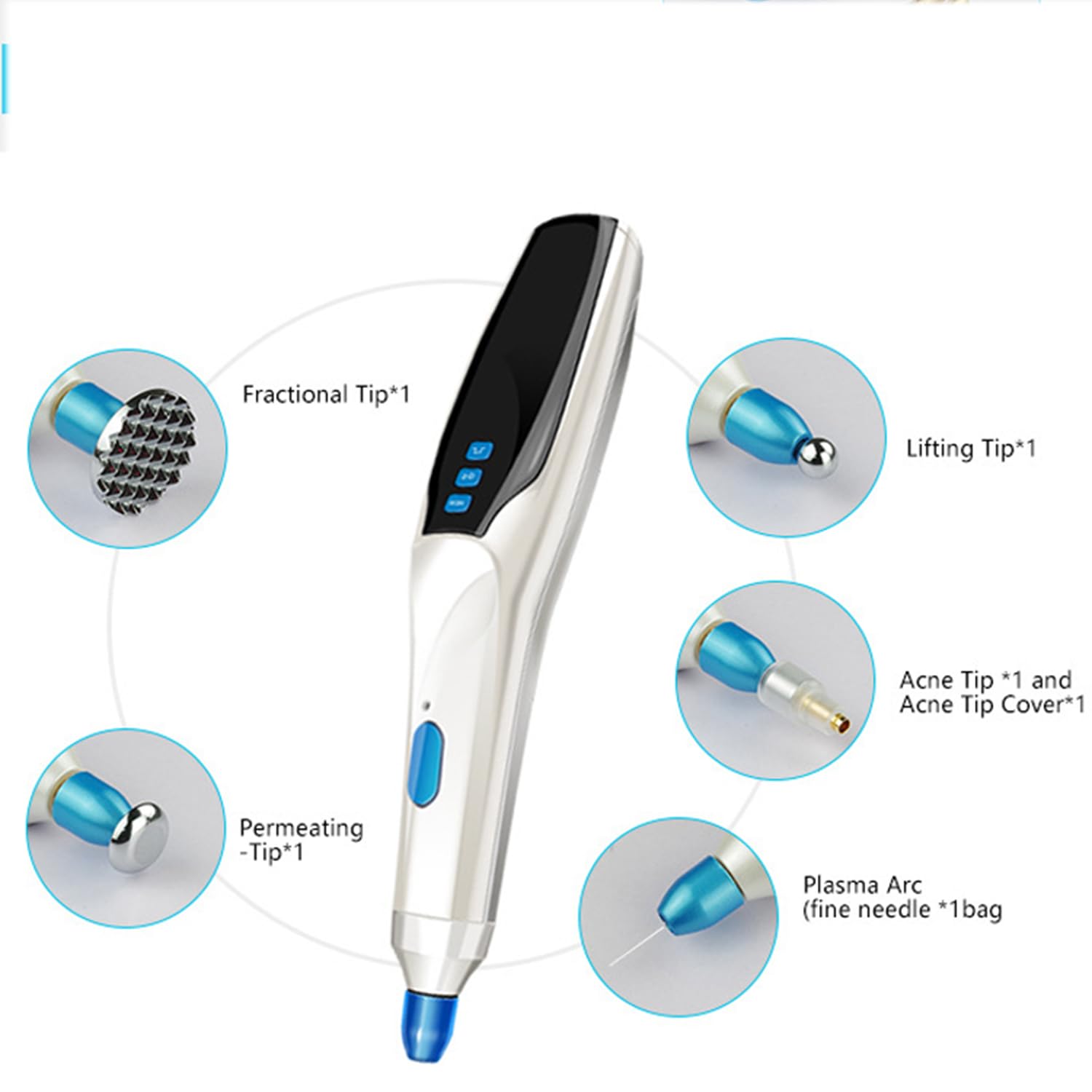 Maulwurfentferner Stift - Fibroblast Plasma Pen mit 5 Stärkestufen & 5 Ersatzköpfen, LED-Display für Augenlidliftung, Warze, Sommersprossen & Faltenentfernung