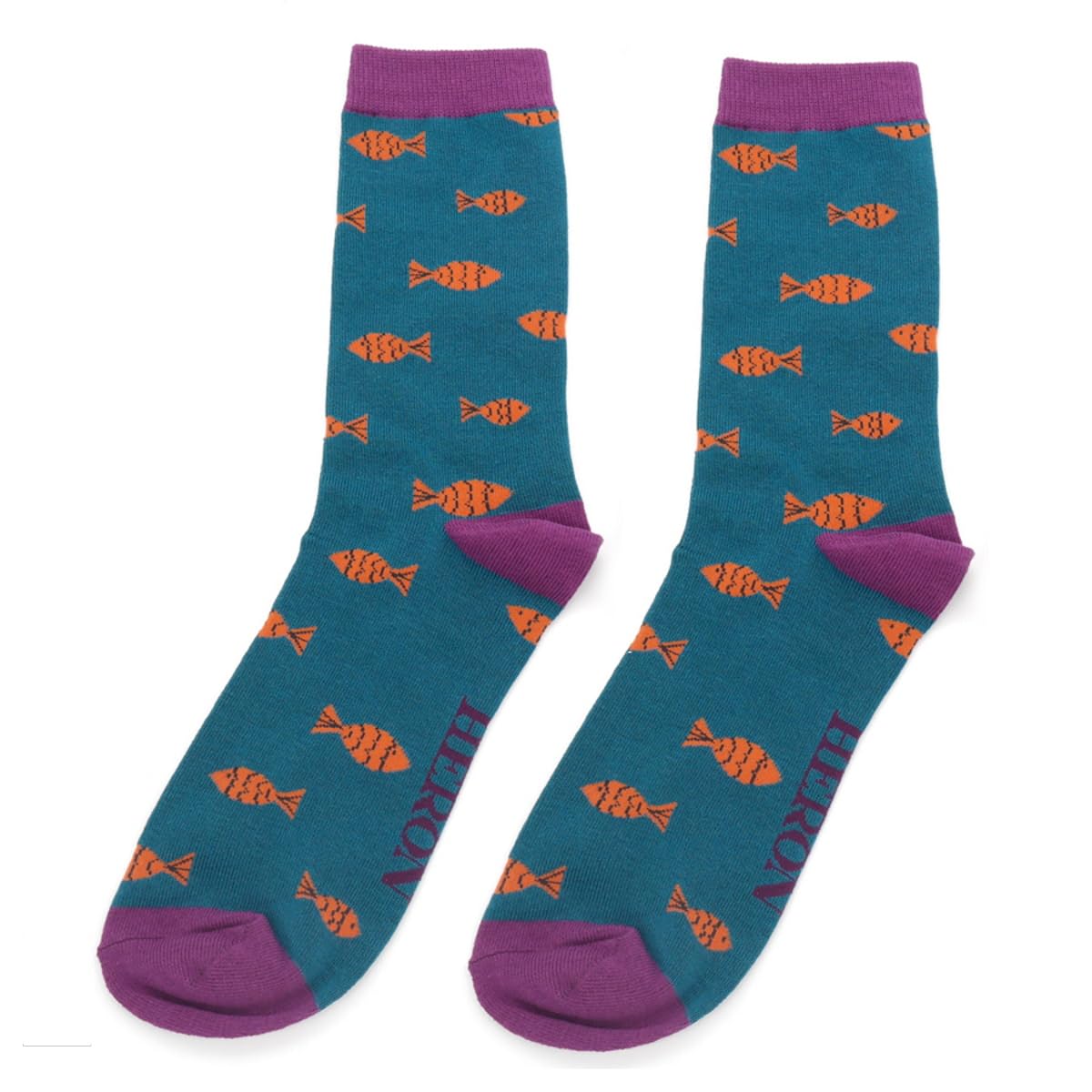 Lilyrosa Men's Blue Fish Socks 6-11 Bamboo Grey 1 Pair (Blue)