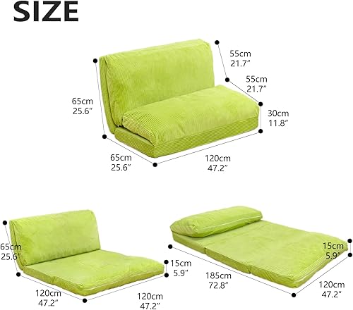 Miniatura 2 de N&V Puf plegable para sofá, colchón plegable con relleno de espuma, incluye funda extraíble y lavable a máquina, funda de pana premium (lima)