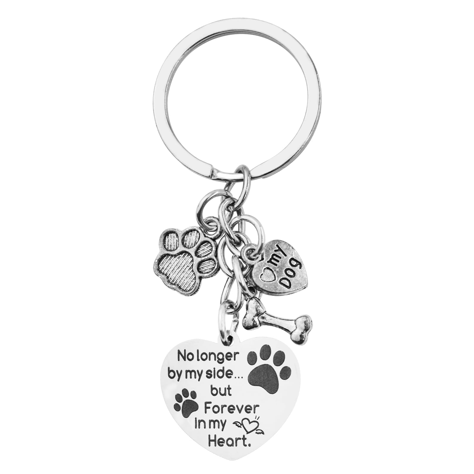 Enkrio Dog Memorial Keychain Pet Memorial Gifts No Longer by My Side Forever in My Heart Paw Print Loss of Dog Sympathy Keyring Pet Remembrance Gift