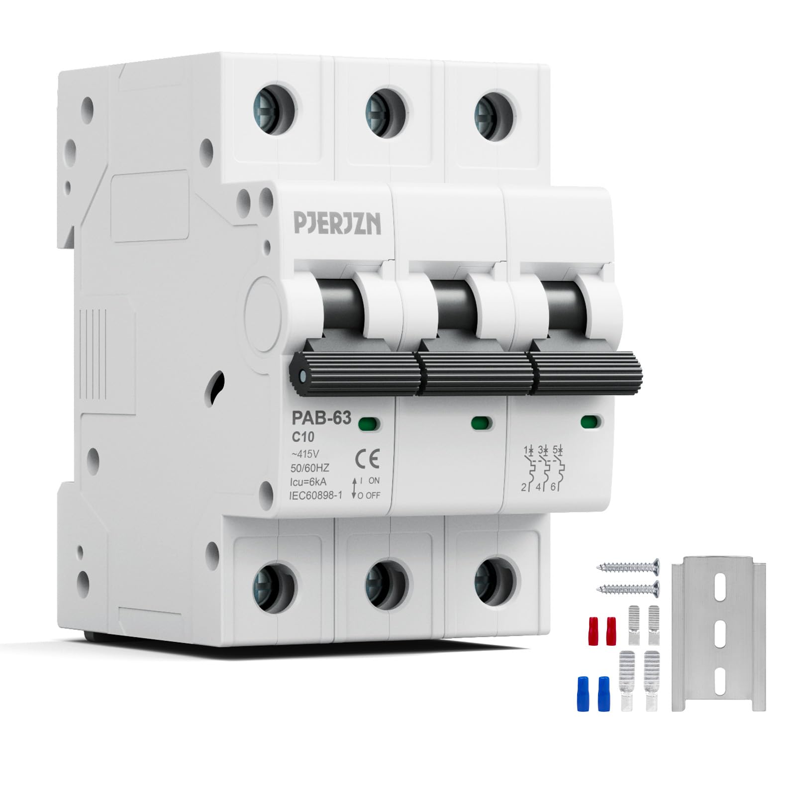 PJERJZN 3-Poliger Sicherungsautomat 10A, 415VAC Leitungsschutzschalter für Elektrische Anlagen, Haushaltsgeräte und Gewerbliche Einrichtungen