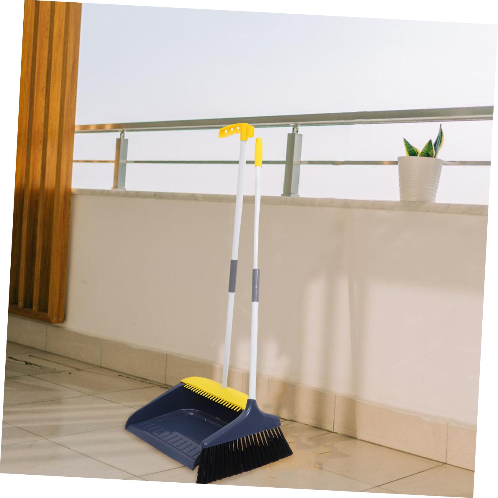 Kehrschaufel Besen Satz mit Langem Stiel, Blau, Kunststoff Metall Pet | Stand Up, Windstabile Schaufel, Schlanke Flexible Borsten, Haushaltsreinigung