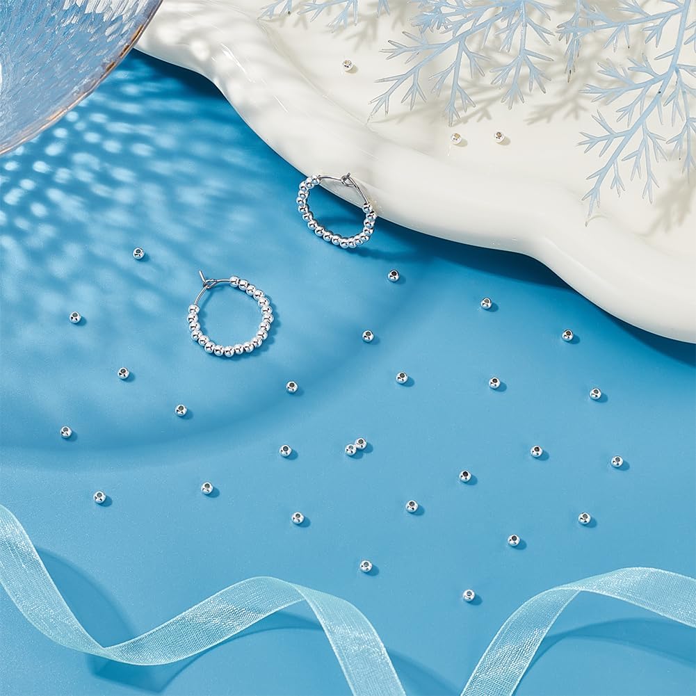 PH PandaHall 300PCS 3mm Spacer Beads Smooth Round Beads Jewelry Silver Beads Small Brass Spacers Beads Loose Beads Metal Ball Beads Bead Spacers for DIY Layered Necklace Bracelet Jewelry Making - Image 5