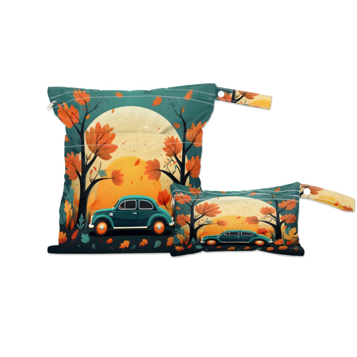 2 Pack Wet Bags for Swimsuits, Autumn Truck Waterproof Washable Dirty Clothes Bag Fantastic Truck Wet Dry Bag with Zipper Pocket Bathing Suit Workout Bag Wet Swimsuit Bag for Travel Beach