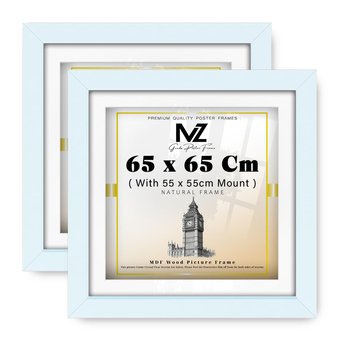 MZ GOODS pack of 2 MDF Contemporary Wall Hanging Frame (65 x 65 Cm) With (22 x 22 Inch) White Mount Engineered Wood | 26X26 Inch Certificate, Painting, Award, Photo Frame [ White ]