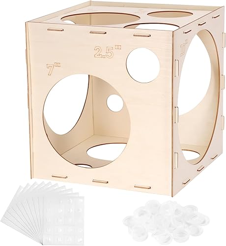 Auihiay Caja de medición de globos de madera de 14 agujeros, herramienta de medición plegable con instrucciones y puntos de pegamento, para columnas