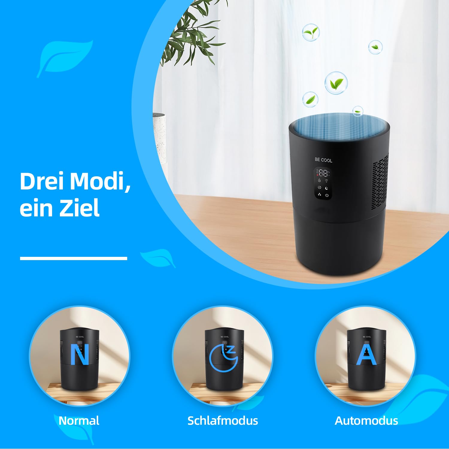 Be Cool 2 w 1 oczyszczacz powietrza i nawilżacz powietrza z funkcją sterylizacji UV, filtr parowania, 3 poziomy wilgotności powietrza, wskaźnik temperatury pomieszczenia i wilgotności powietrza,