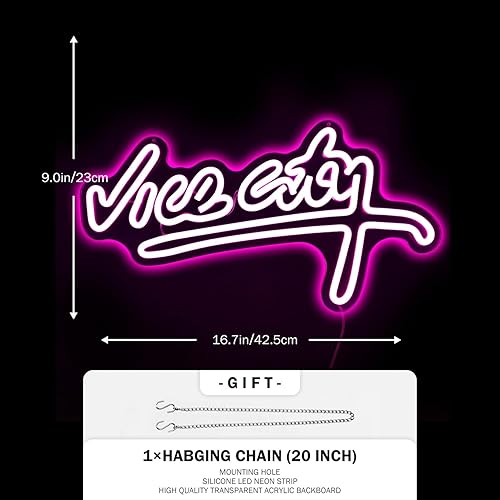 Miniatura 5 de Letrero de neón de Vice City para pared, letreros de luz rosa para sala de juegos, dormitorio, bar, fiesta, decoración de pared, letras de neón para