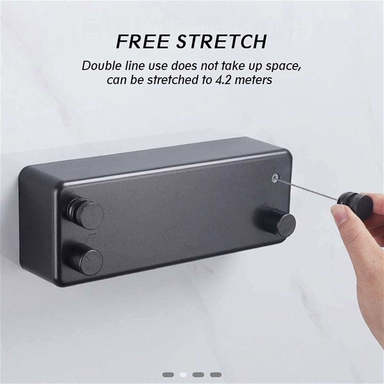 XYEJL Stendibiancheria Retrattile Da Parete 4.2m - Corda In Acciaio Inox Con Installazione Senza Chiodi - 5