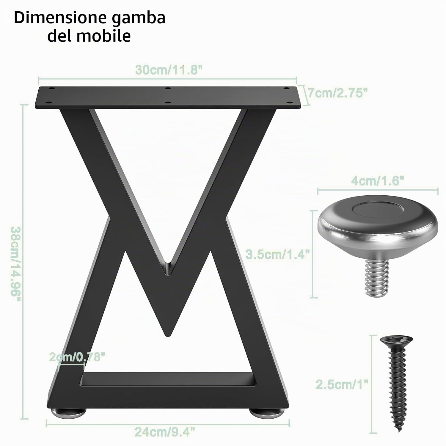 16 '' Gambe Tavolo Ferro, Gambe per Tavolino di V, Gambe Tavolino in Metallo Nero, 40,5x30 CM