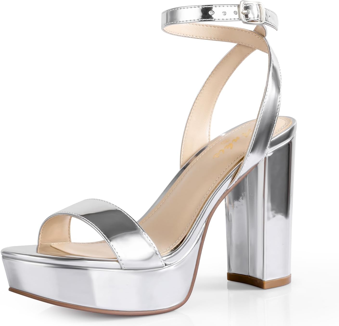 Ankis Platform Heels for Women 4 Inches Chunky Heels Sandals for Women Comfy Open Toe Block Heeled Sandals Nude White Silver Gold Black Ankle Strappy Heels