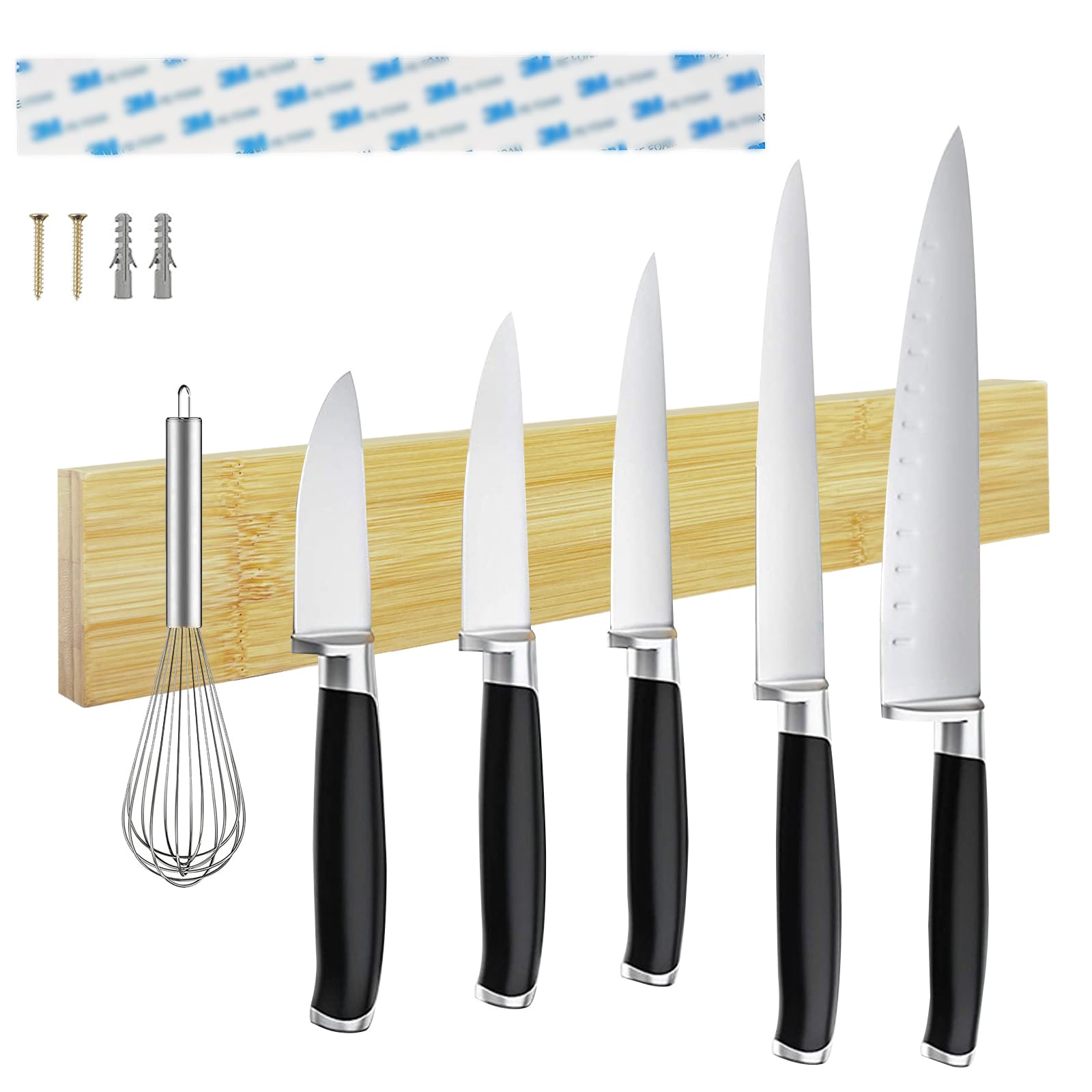 Gentpovth 40cm Soporte magnético de bambú para cuchillos de pared, Pared Soporte Magnetico, Bloque magnético de madera para utensilios de cocina, Organiza y muestra tus cuchillos de manera eficiente