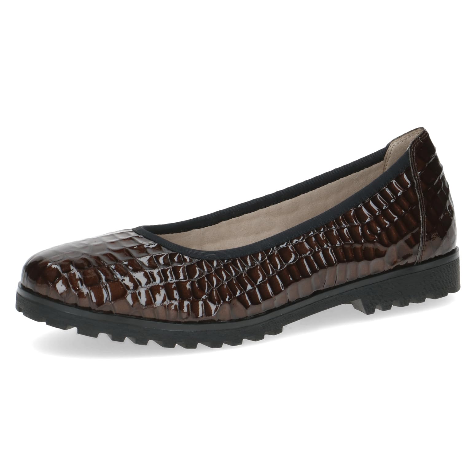CAPRICE Women Ballet Flats Leather Round, Brown (Bronce Croco), 6.5 UK