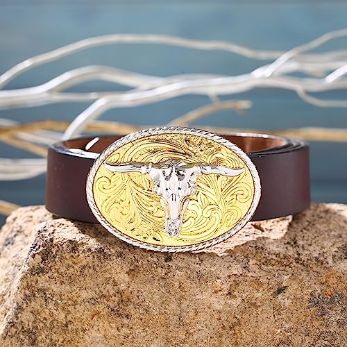 Image of Turquoise Belt Buckle for Men Western Texas Longhorn Bull Rodeo Belt Buckle American Cowboy Chic Gift