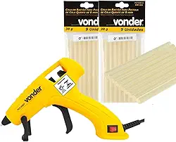 Maquina Aplicador Pistola De Cola Quente Bico Fino 7 a 8mm Profissional Pequena Com 18 Bastões de Cola Quente Transparente