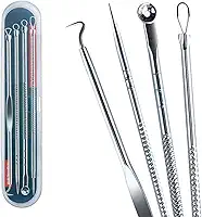 Kit Extrator de Cravos Inox Profissional 4 Peças | Removedor de Cravos e Espinhas | Ferramenta Para Limpeza de Pele Acneica | Kit Removedor de Cravos com Estojo | Premium MyBrins