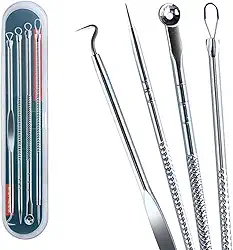 Kit Extrator de Cravos Inox Profissional 4 Peças | Removedor de Cravos e Espinhas | Ferramenta Para Limpeza de Pele Acneica | Kit Removedor de Cravos com Estojo | Premium MyBrins