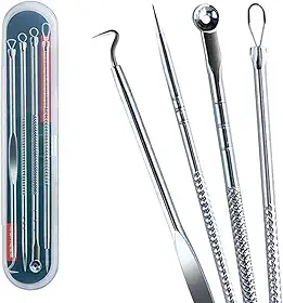 Kit Extrator de Cravos Inox Profissional 4 Peças | Removedor de Cravos e Espinhas | Ferramenta Para Limpeza de Pele Acneica | Kit Removedor de Cravos com Estojo | Premium MyBrins