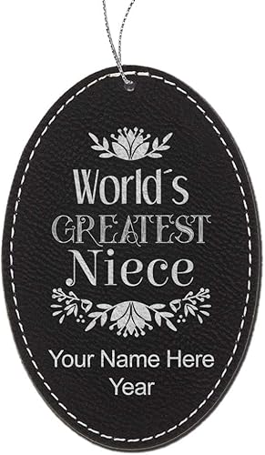 Miniatura 5 de LaserGram Personalized Christmas Ornament, World's Greatest Niece, Faux Leather, Custom Laser Engraved Gift Idea (Oval Shape, Gray) Grey,Black With