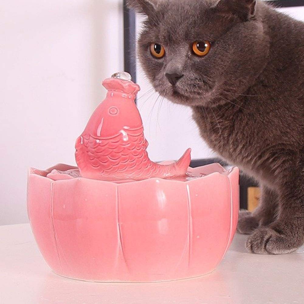 DX CPATOG Ceramic Cat Drinking Fountain, Fountain for Cats and Small Dogs with Adjustable Water Flow, Filter, Super Silent 1.2L Pet Supplies (Color: Pink)