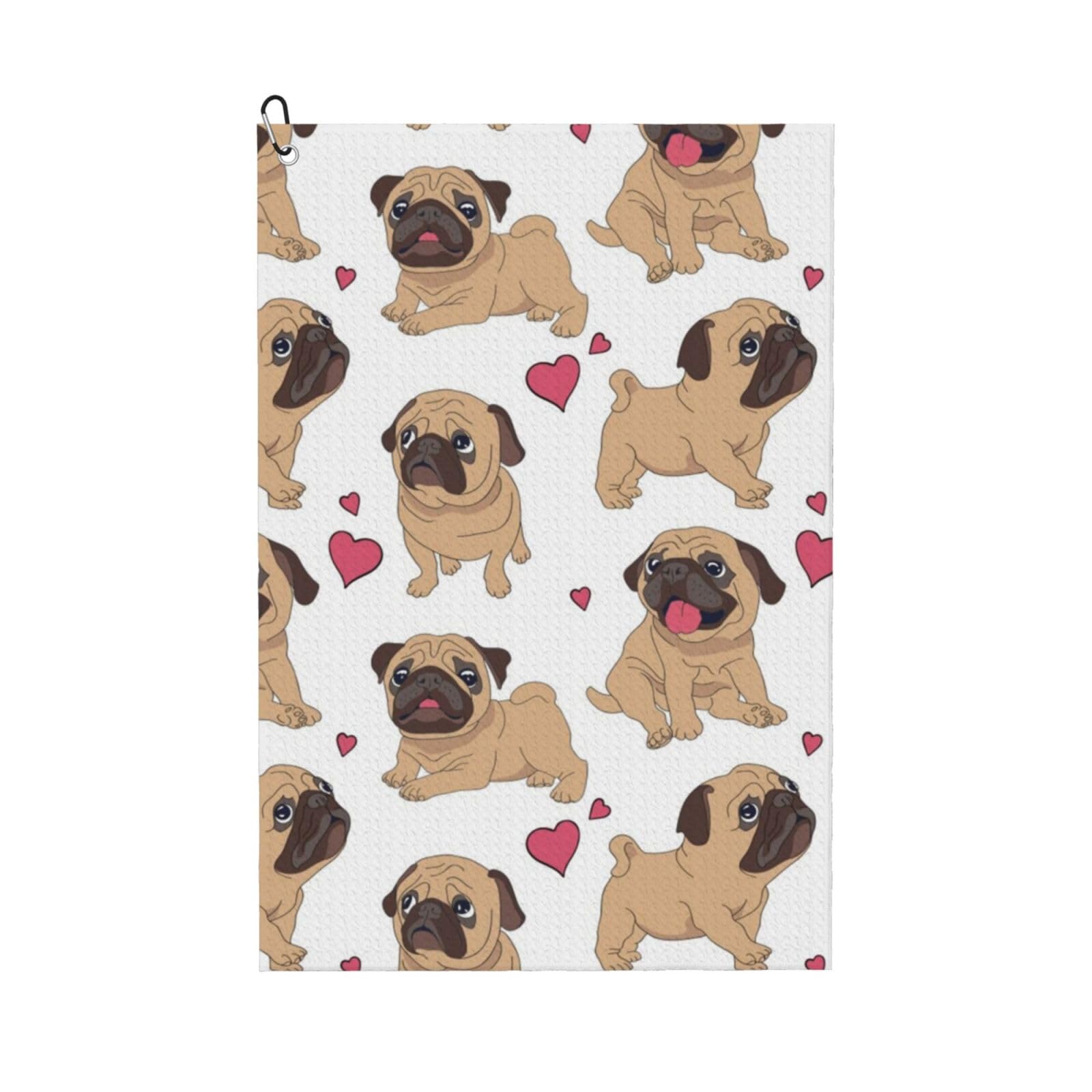 Hnnkloy Funny Cartoon Pugs Puppies, 16x24 in Portable Waffle Golf Towels with Carabiner Clip for Golf Bag