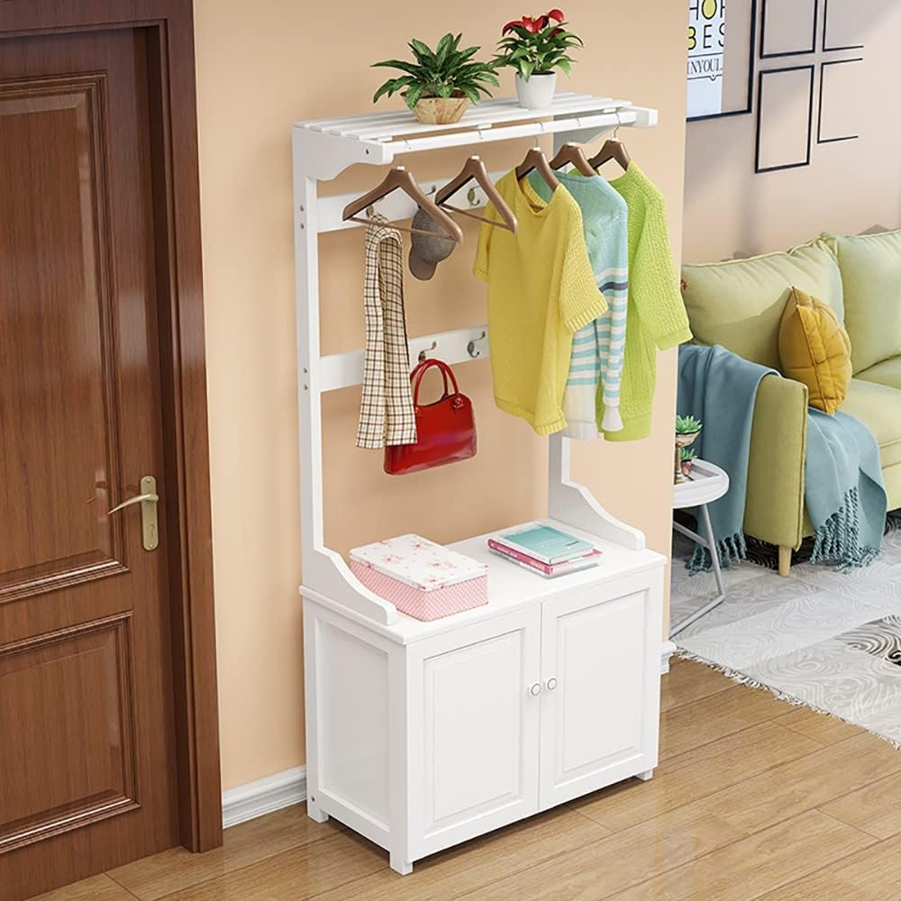 MYUYEE Shoe Bench Coat Stand Rack Hanger Coat Rack Coat Rack Freestanding, Entryway Bench With Coat Rack,3-In-1 Entryway Hall Tree With Storage And 8 Hooks, Coat Stand With Benc(A-50X38X170Cm)