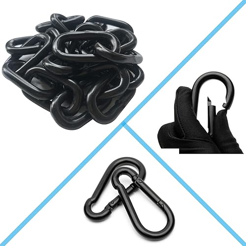 Miniatura 3 de 2 cadenas colgantes negras resistentes con 4 mosquetones, accesorios para sillas para interiores y exteriores, sillas colgantes, hamacas, sacos de