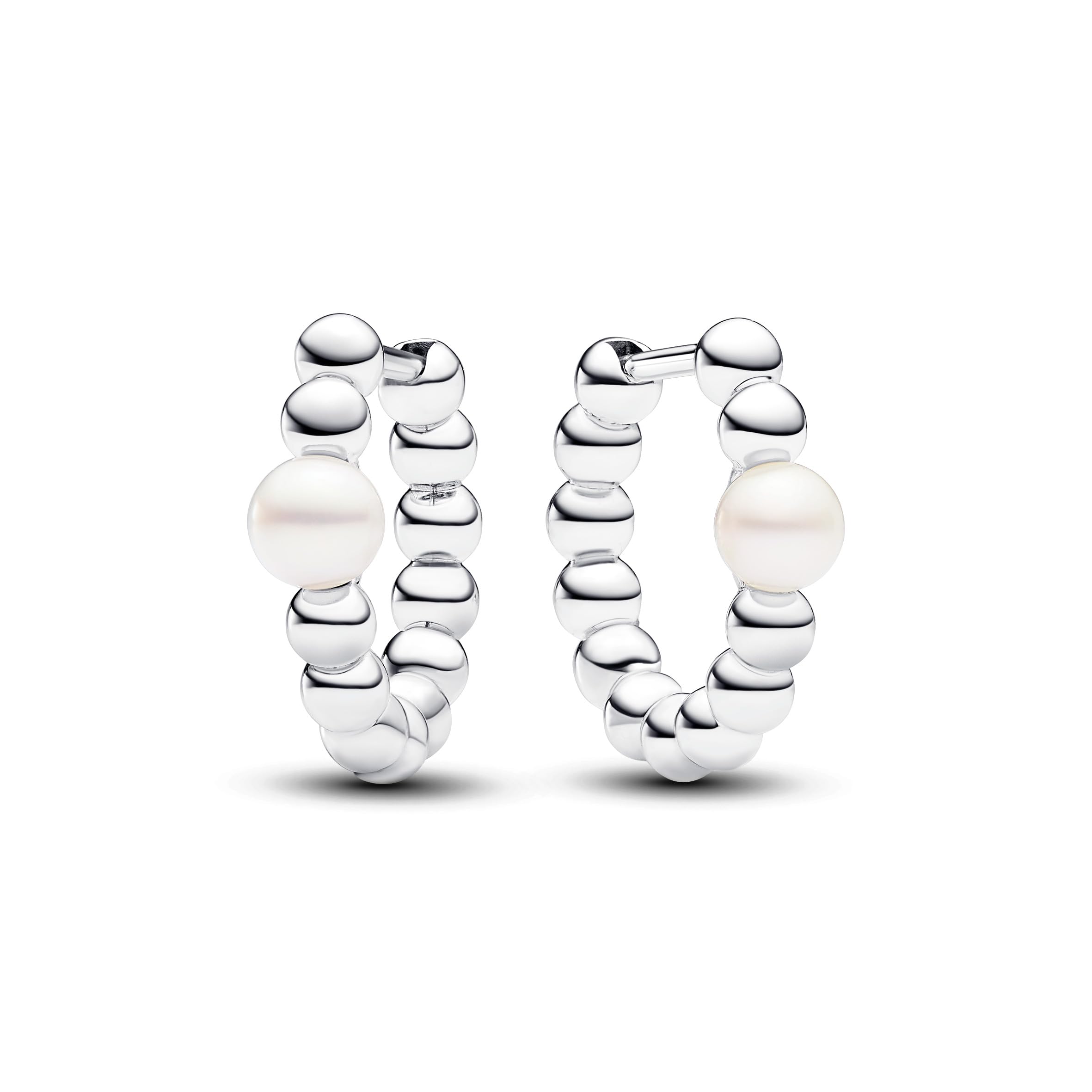 PANDORA Timeless Pendientes de aro con cuentas de plata de ley con perla blanca cultivada de agua dulce tratada