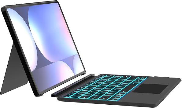 حافظة لوحة مفاتيح Ai Key لجهاز Samsung Galaxy Tab S10+/S9+/S9 FE+ Plus مقاس 12.4 بوصة بنقرة واحدة،ووضع DEX،و7 ألوان بإضاءة خلفية، ولوحة لمس ذكية، وحافظة رفيعة للغاية مع حامل S-PEN، وقناتين لاسلكيتين ولوحة مفاتيح قابلة للفصل