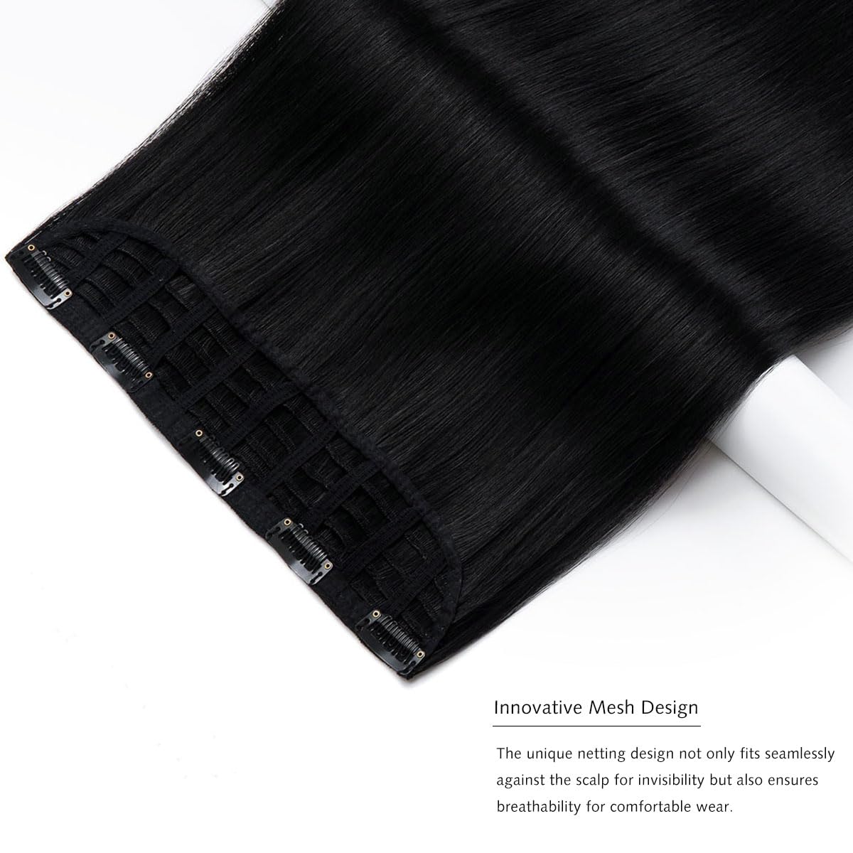 Yamel Clip in Hair Extensions One Piece 5 Clips Long 20 inch Natural Black Straight Synthetic Hairpieces 3/4 Full Head Clip in Hair Extension - Image 2