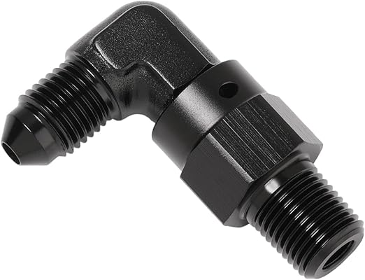 3AN Male Flare to 1/8 NPT Pipe Swivel 90 Degree Fitting Adapter Connector Aluminum Black