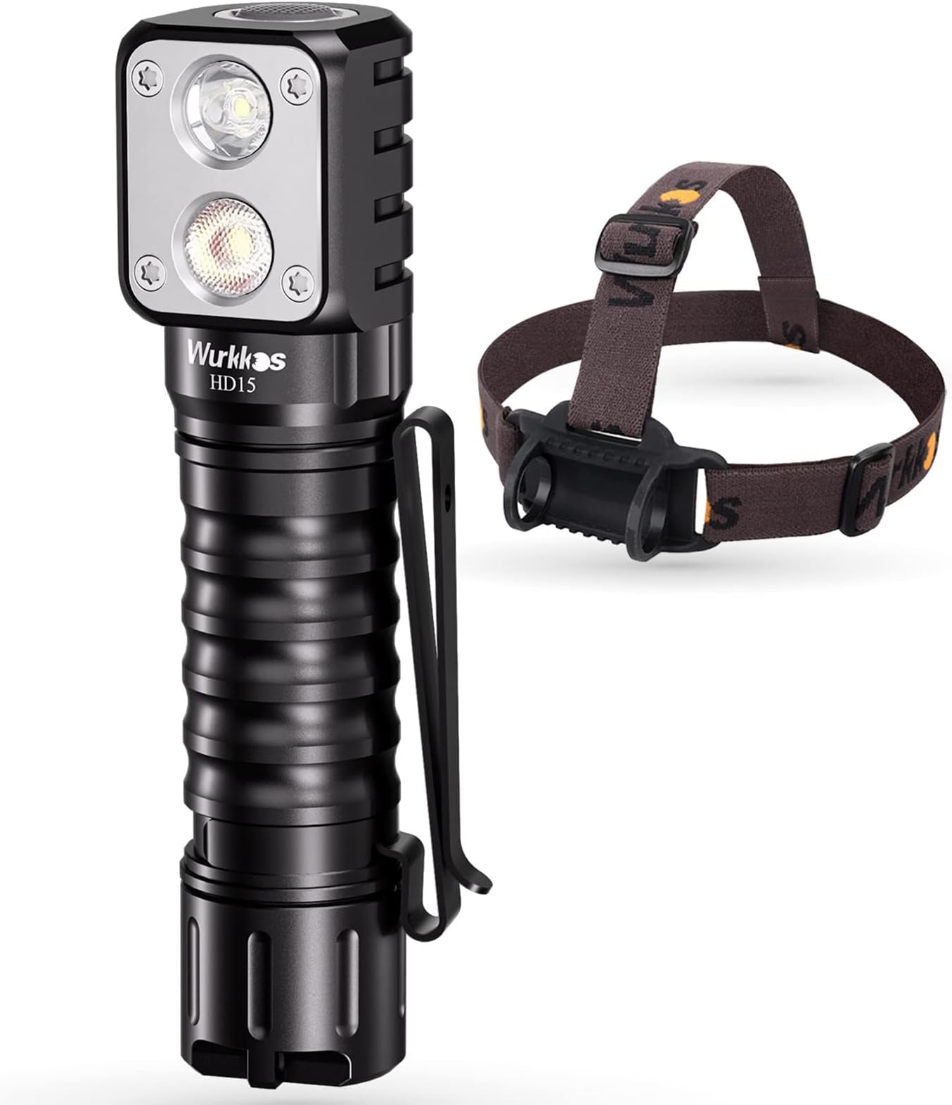 Wurkkos HD15 Rechargeable Headlamp 1000Lumen, Equipped LH351D High 90CRI LED Right Angle Flashlight , Support Reverse Charging for Repairing Ramping Hiking Running