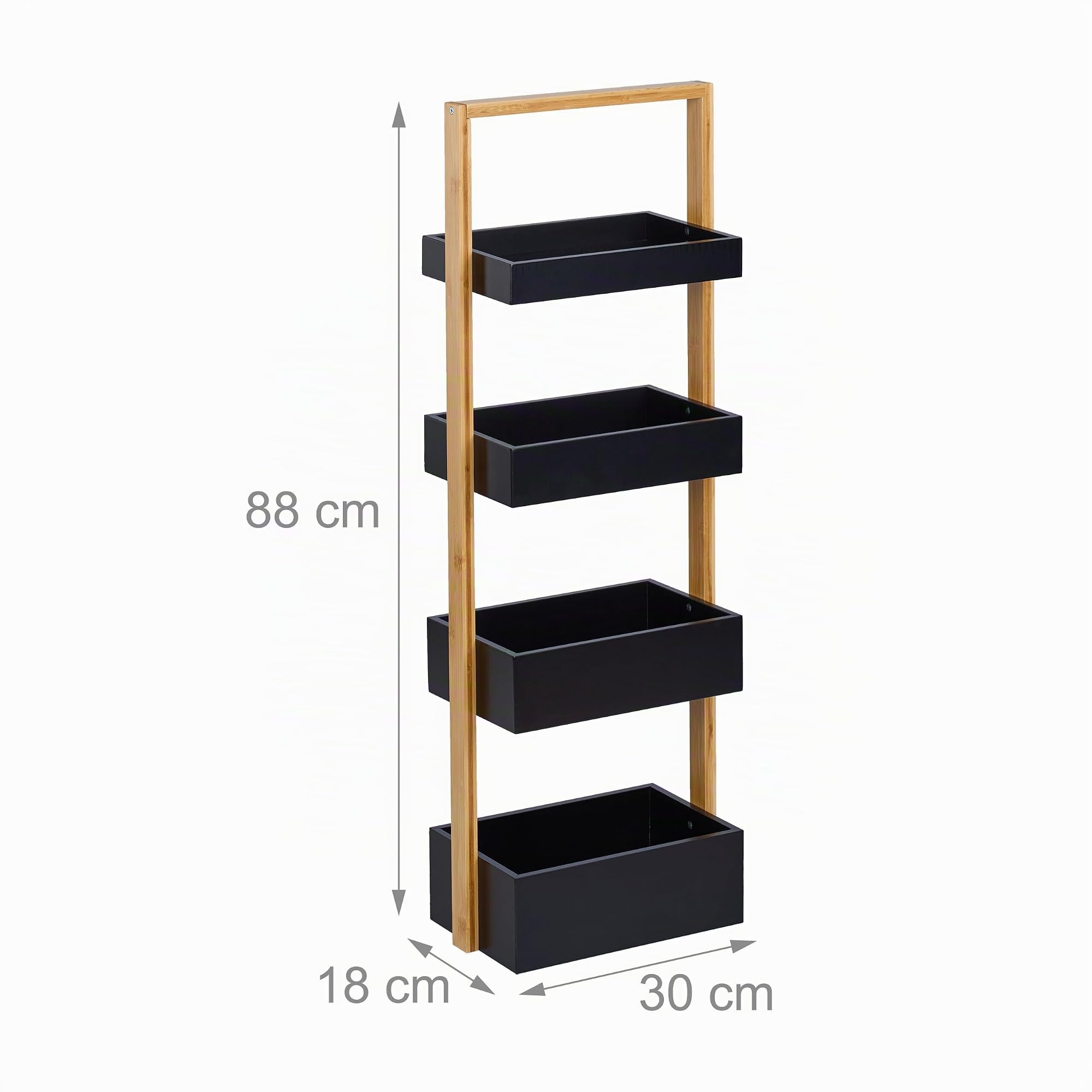 Relaxdays Estantería de Pie para Baño, 4 Baldas, Mueble WC y Cocina, Bambú y MDF, 88 x 30 x 18 cm, Natural y Negro