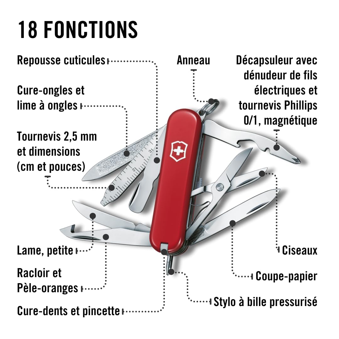 Victorinox Mini Champ Petit Couteau de Poche Suisse, Léger, Multitool, 18 Fonctions, Ciseaux