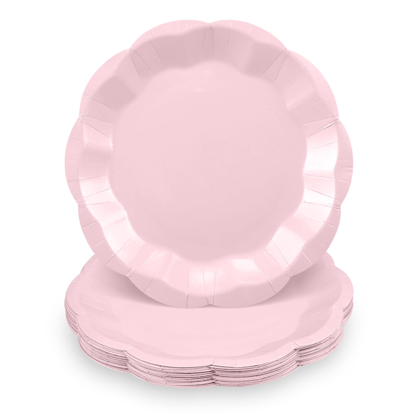 NatNarr 30 Pcs Pink Plates, 7 Inch Scalloped Pink Paper Plates Disposable