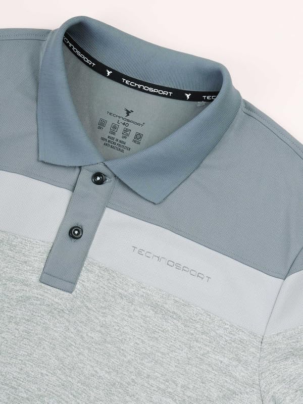 Image of TECHNOSPORT Men's Polo Neck Colorblock Half Sleeve T-Shirt - (MTP741 PRNT)