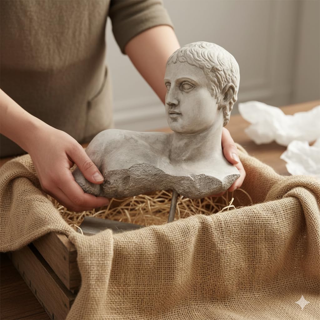 Statue décorative buste grec romain sculpture classique ancienne en résine effet pierre 28 cm